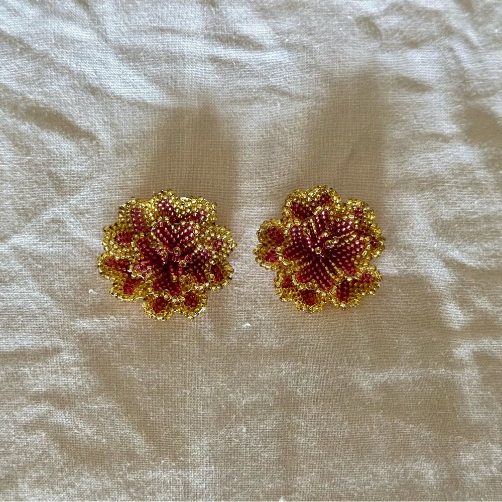 Floral beaded post earrings